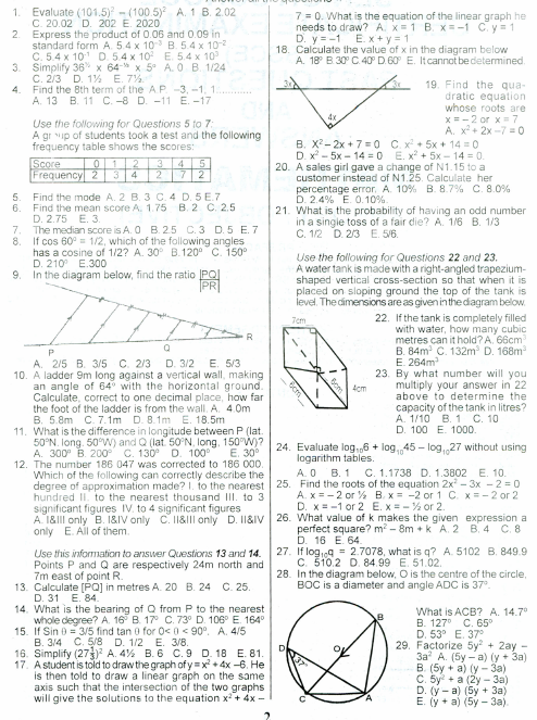 WASSCE 1988 Past Questions - Mathematics