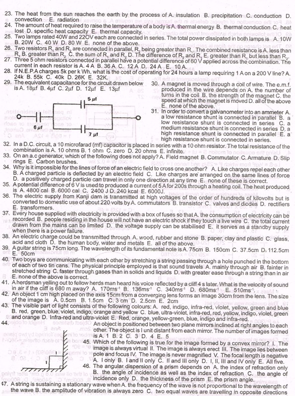 JAMB 1978 Past Questions - Physics