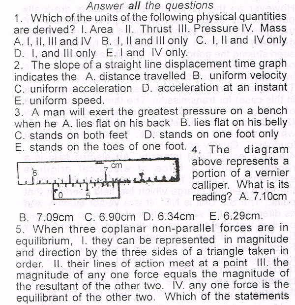 WASSCE 1988 Past Questions - Physics